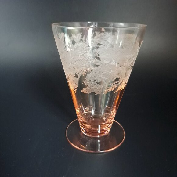 Tiffin Franciscan Sylvan Pink Etched Glass Footed Tumbler - Picture 2 of 16